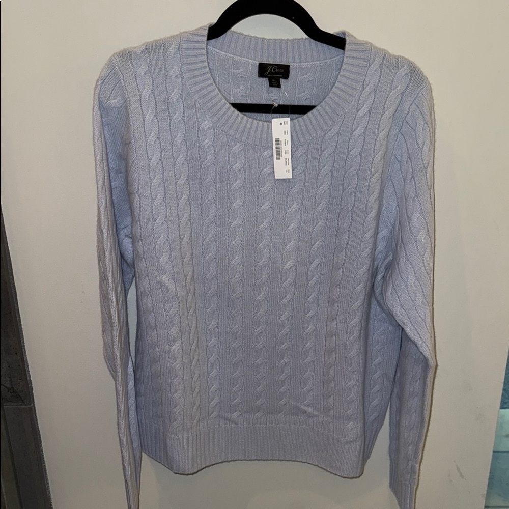 NWT J. Crew Cashmere Cable Sweater Light Blue K4564